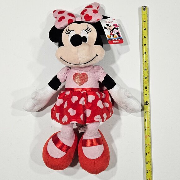 Disney Minnie Mouse Valentine Plush Pink Heart Dress 19” Stuffed Toy NWT - Picture 3 of 6